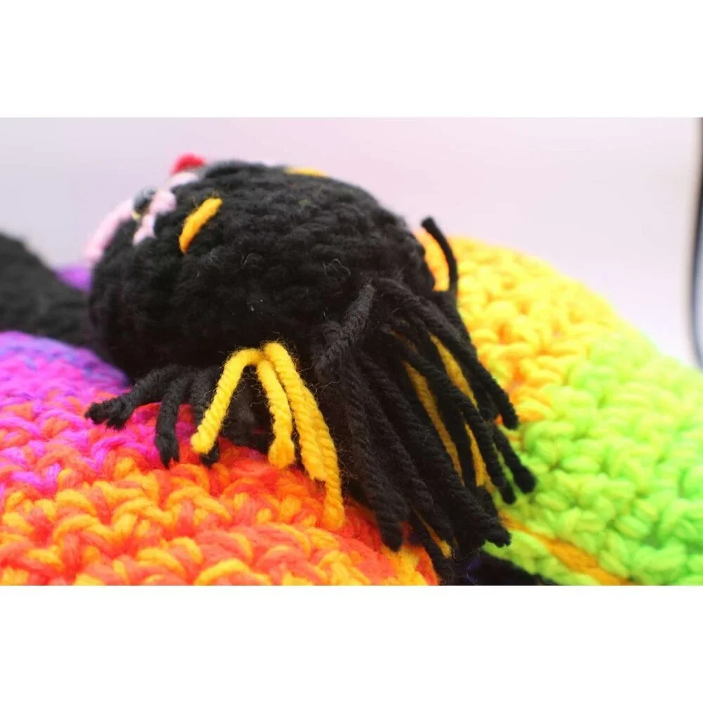 Handmade Crochet Butterfly Pillow Rainbow Cozy Plush Toy Security Cottagecore